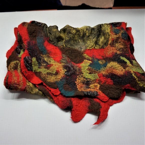 BATIK SILK FELTED WOOL TRIM HUGE SHAWL HANDMADE GIFT FOR WOMEN - Picture 16 of 16